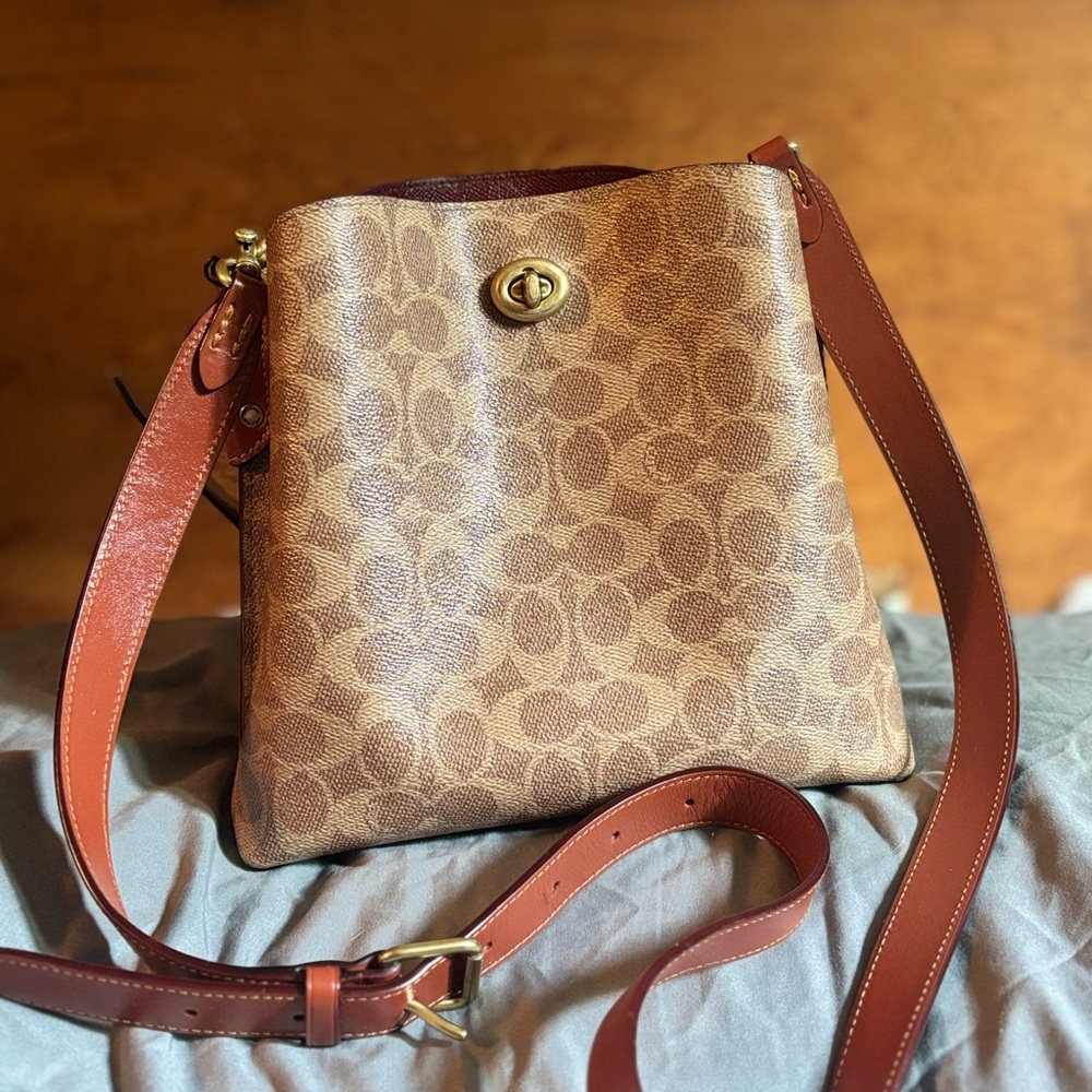 Tan Coach Signature Bucket Bag